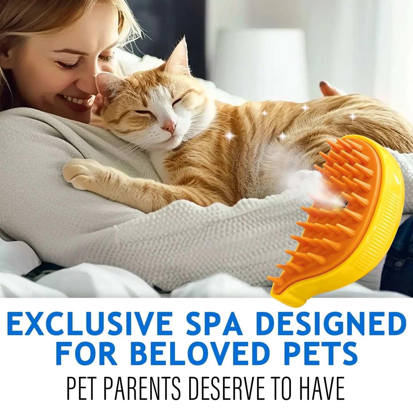 Professional Cat and Dog Steam Brush with Self-Cleaning Slicker for Effective Pet Hair Removal - Blue