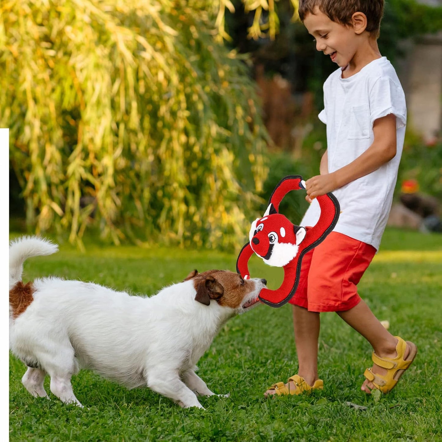 Interactive Plush Dog Toy with Rope - Squeaky Red Fox Design for Aggressive Chewers, Ideal for Small to Large Dogs, Perfect for Tug of War Play