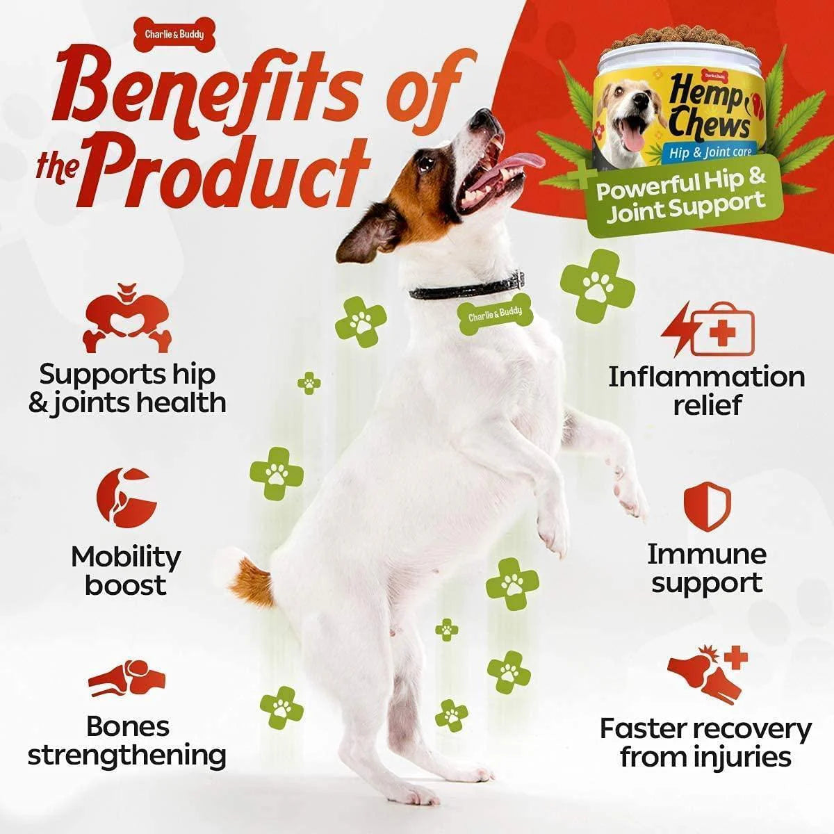 Hemp Hip and Joint Supplement for Dogs - 120 Treats with Glucosamine