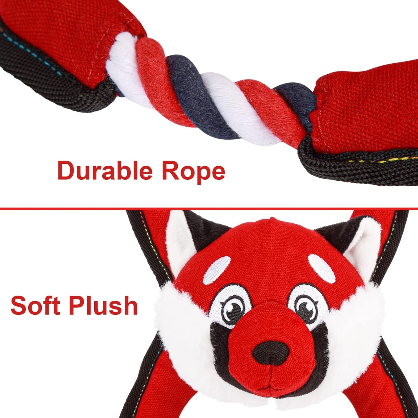 Interactive Plush Dog Toy with Rope - Squeaky Red Fox Design for Aggressive Chewers, Ideal for Small to Large Dogs, Perfect for Tug of War Play