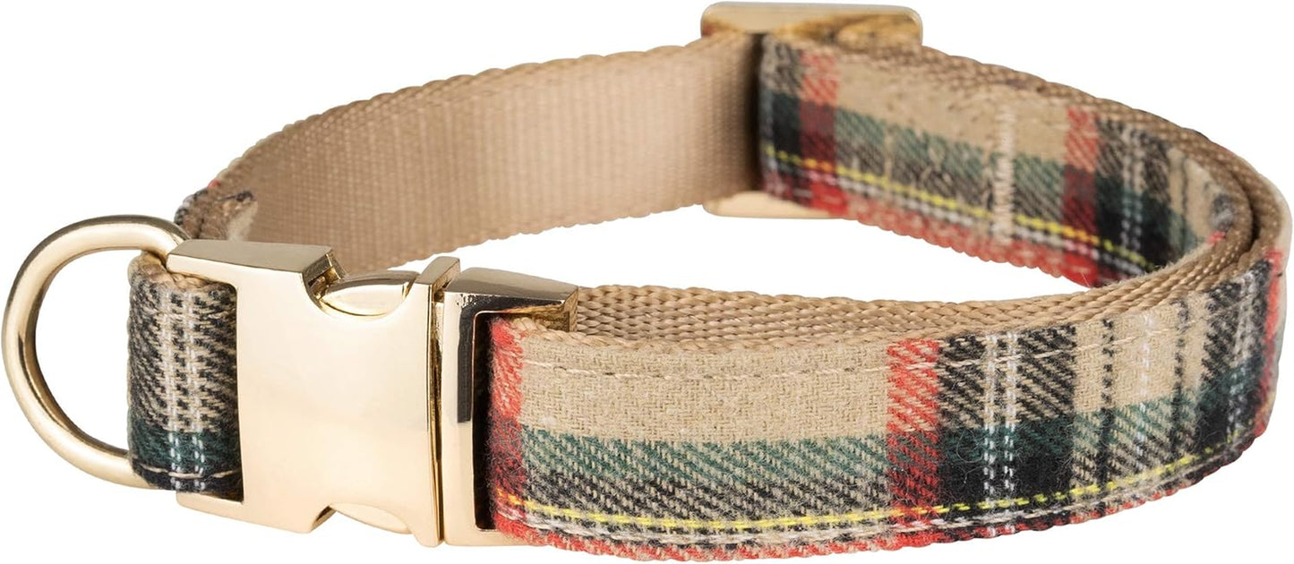 Scottish Tartan Dog Collar and Leash Set with Removable Bow Tie, Adjustable Plaid Design for Dogs, Ideal Pet Gift (XS, Beige)