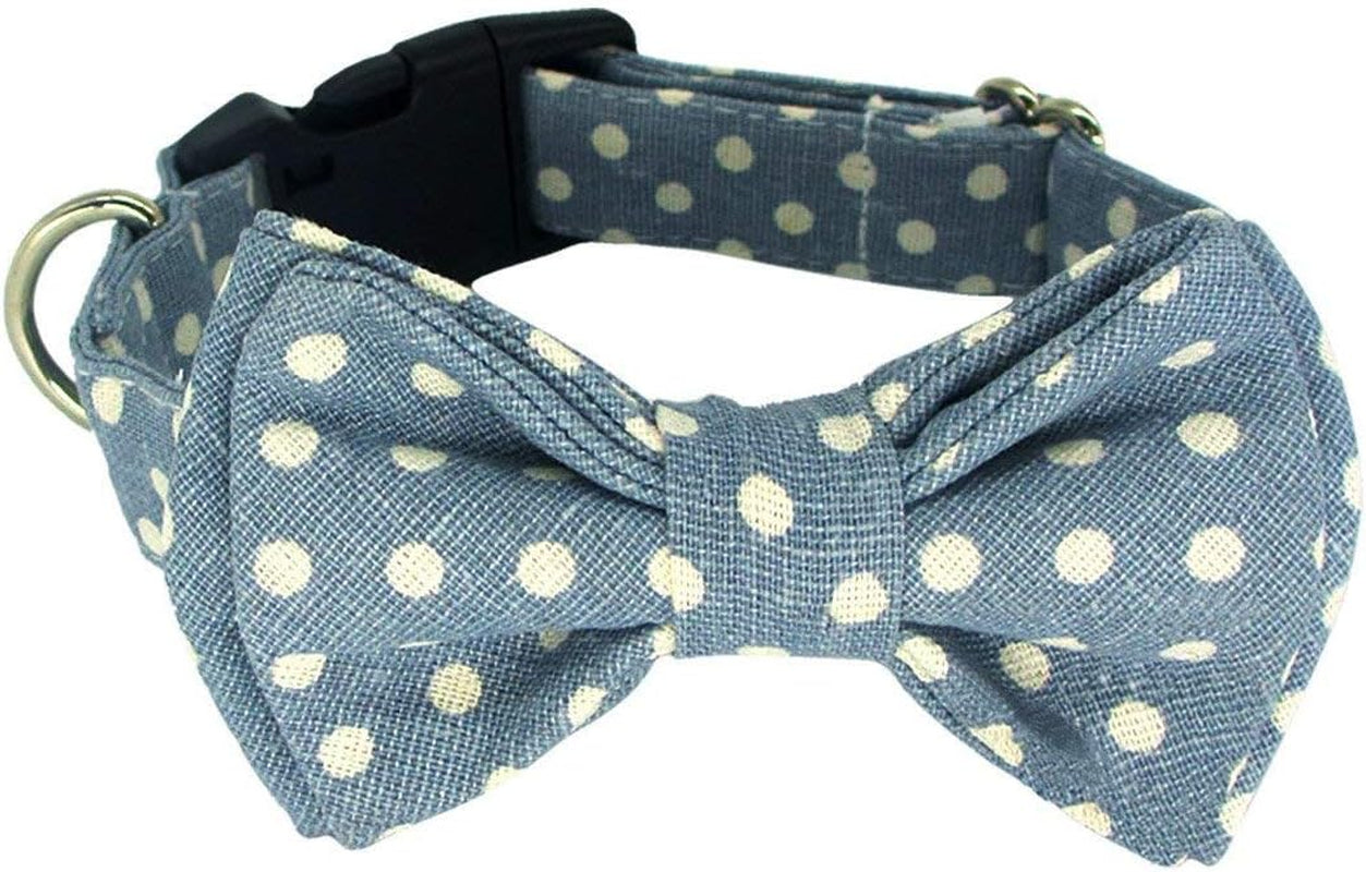 Kebs Kebocis Adjustable Dog Bow Tie Collar with Detachable Bowtie in Light Blue Polka Dots for Medium-Sized Dogs