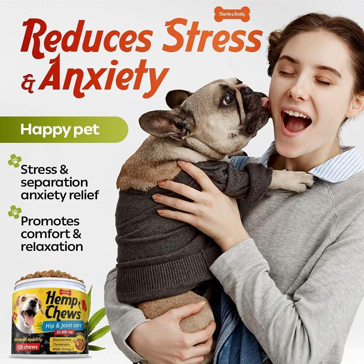 Hemp Hip and Joint Supplement for Dogs - 120 Treats with Glucosamine
