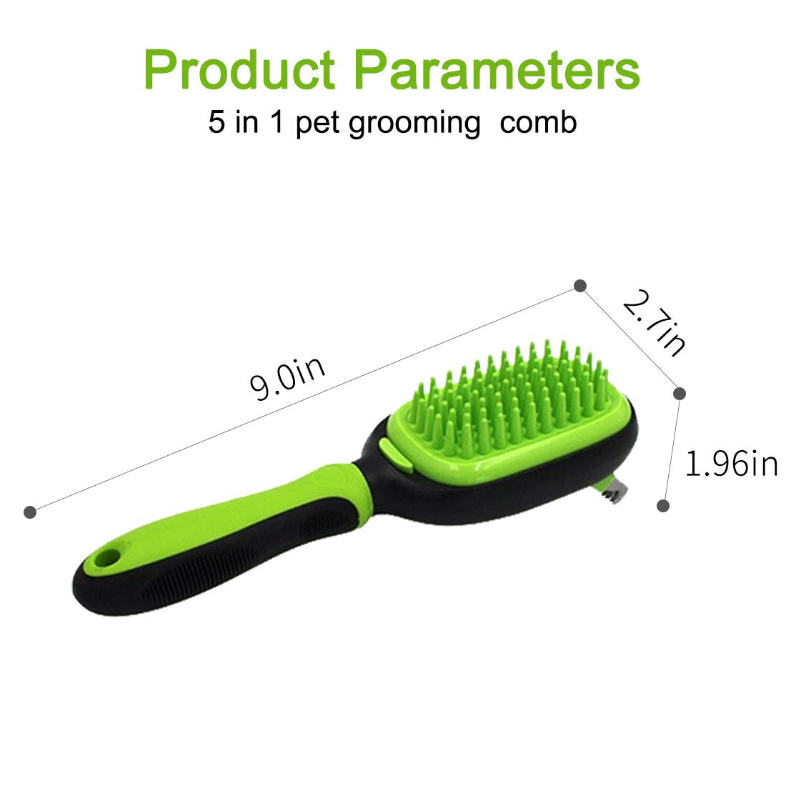 5-in-1 Professional Pet Grooming Comb Set for Dogs and Cats - Includes Massage Brush, Pin Brush, Bristle Brush, Hair Removal Comb, and Open Knot Comb in Green