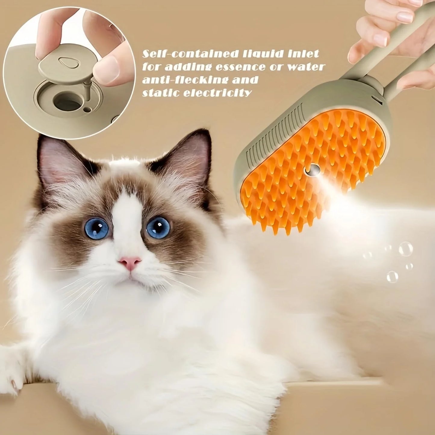 3-in-1 Cat Steam Brush and Defur Comb for Massaging and Grooming Shedding Pets, Suitable for Long and Short Hair Cats and Dogs