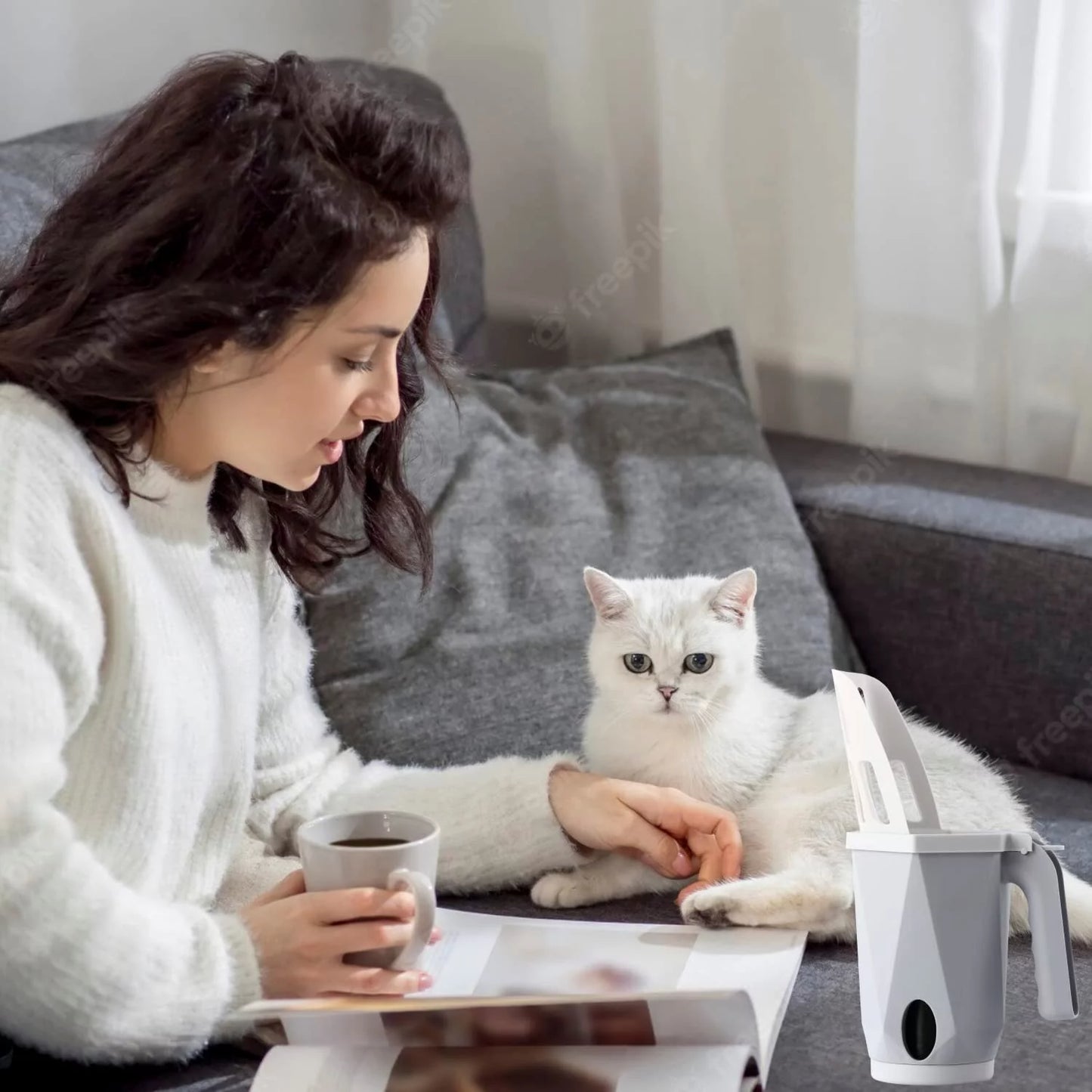 3-in-1 Cat Litter Scoop with Holder - Large Portable Integrated Scooper with 200 Refill Bags for Cats and Kittens (Gray)