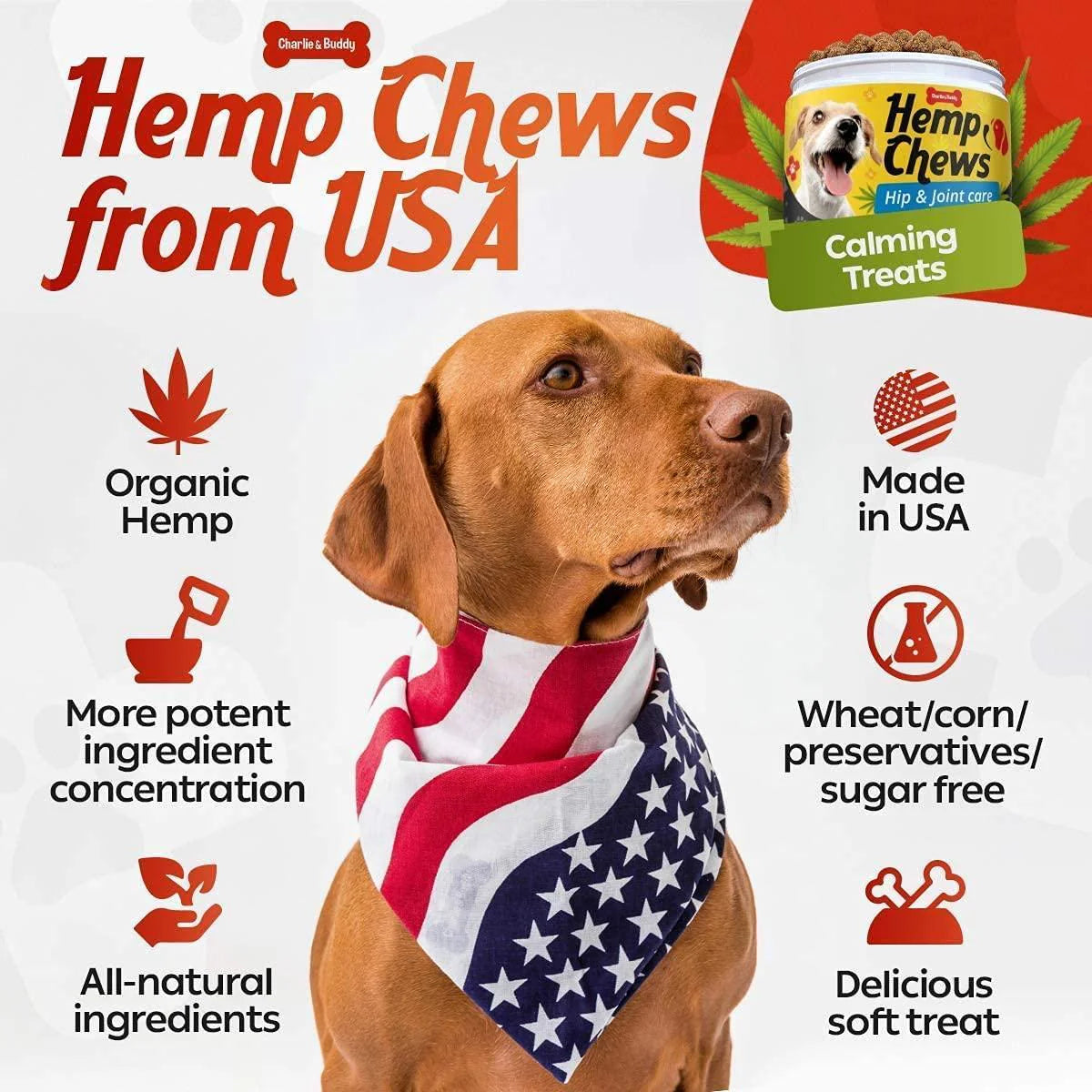 Hemp Hip and Joint Supplement for Dogs - 120 Treats with Glucosamine