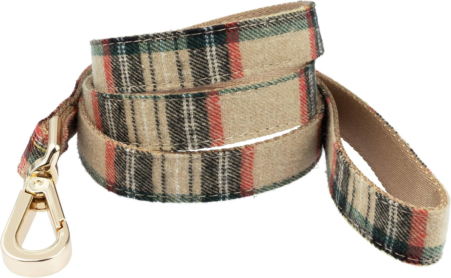 Scottish Tartan Dog Collar and Leash Set with Removable Bow Tie, Adjustable Plaid Design for Dogs, Ideal Pet Gift (XS, Beige)