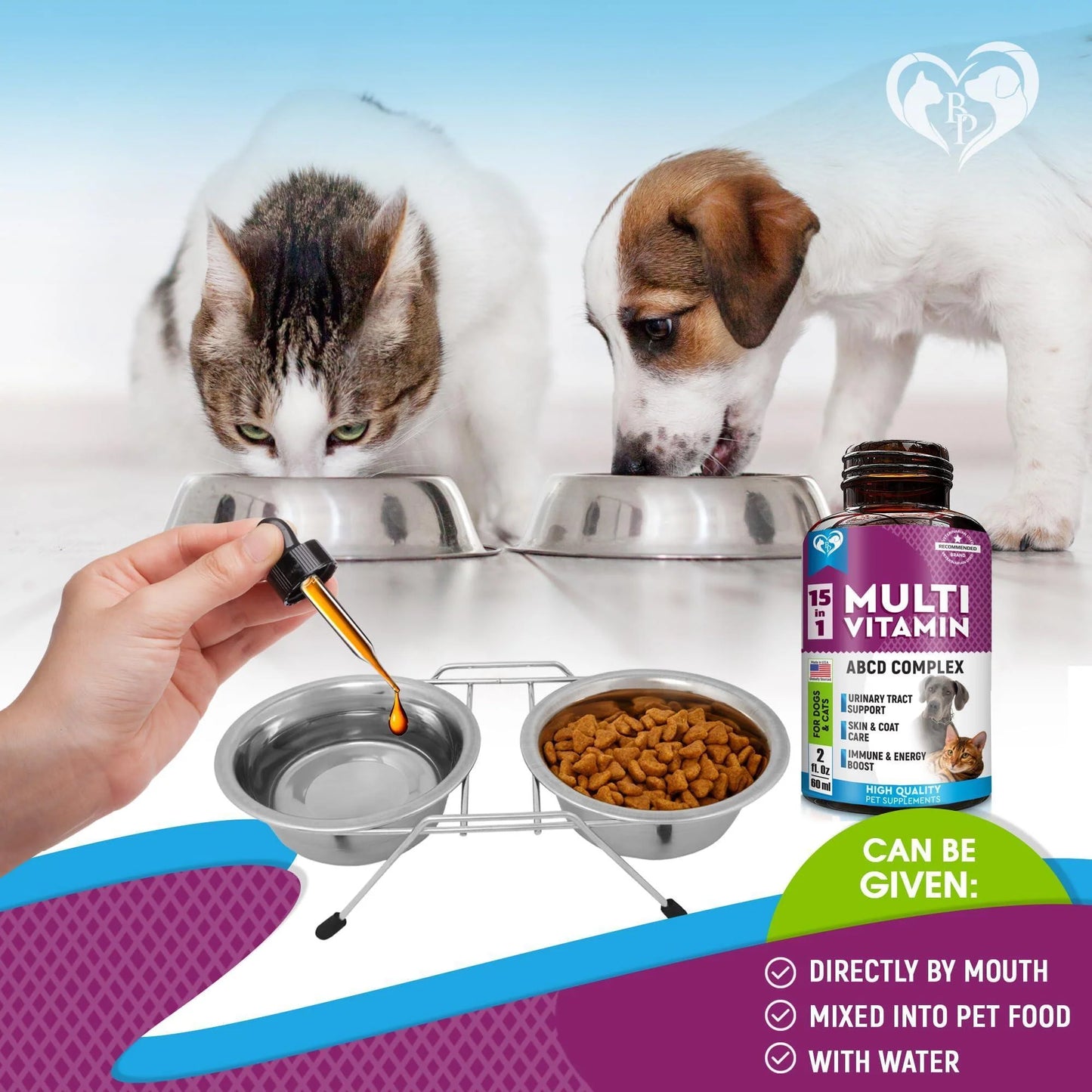 Multivitamin Liquid Supplement for Cats and Dogs with Glucosamine and Cranberry Extract