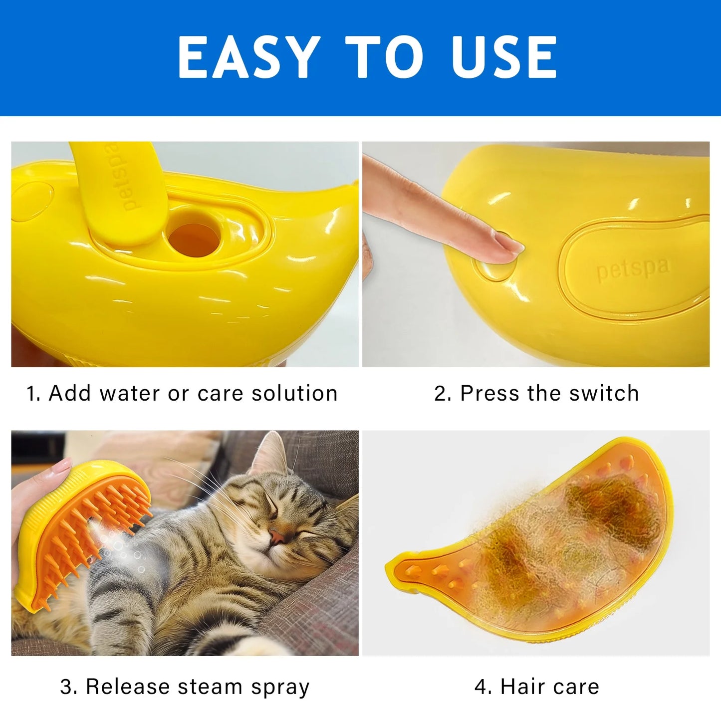 Professional Cat and Dog Steam Brush with Self-Cleaning Slicker for Effective Pet Hair Removal - Blue