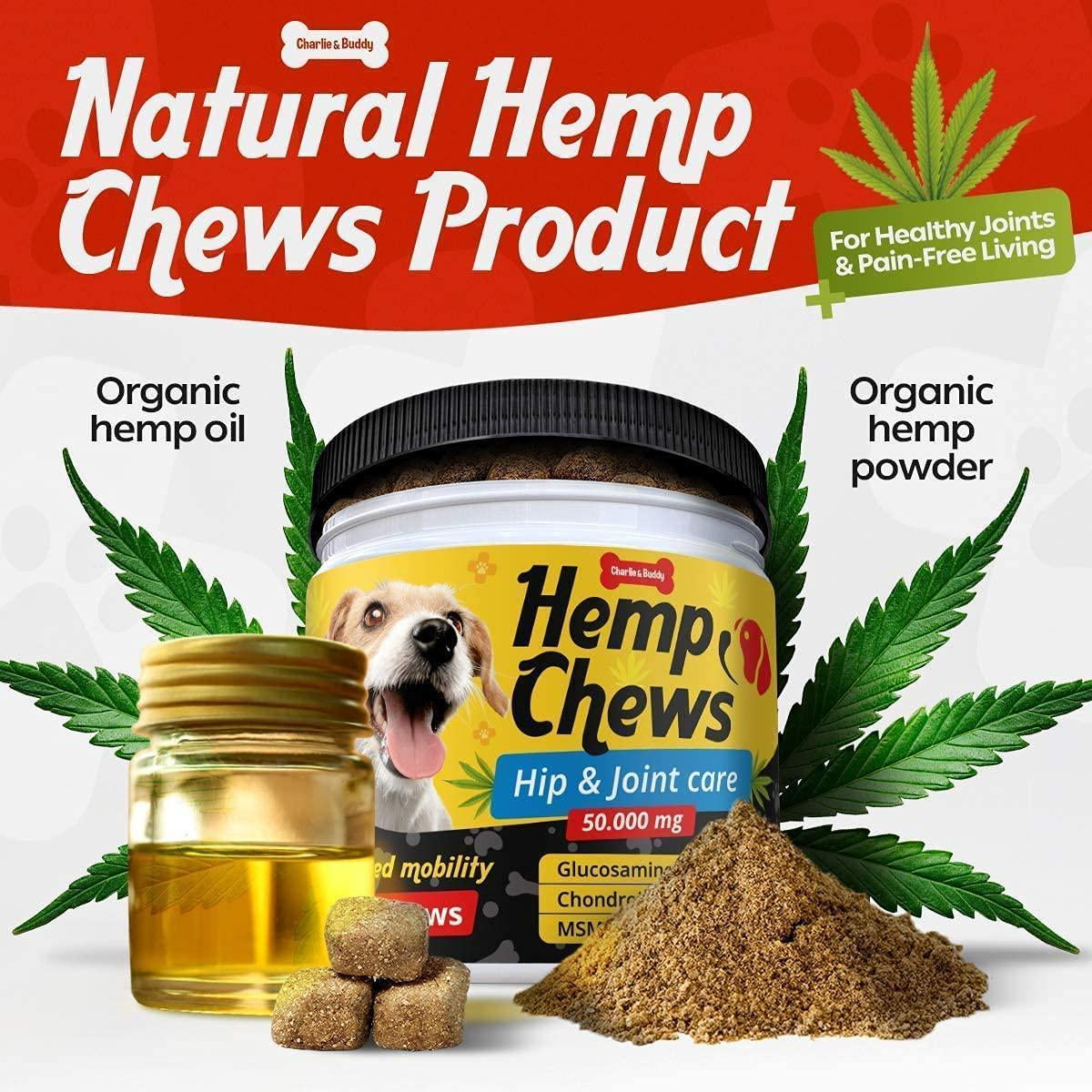 Hemp Hip and Joint Supplement for Dogs - 120 Treats with Glucosamine
