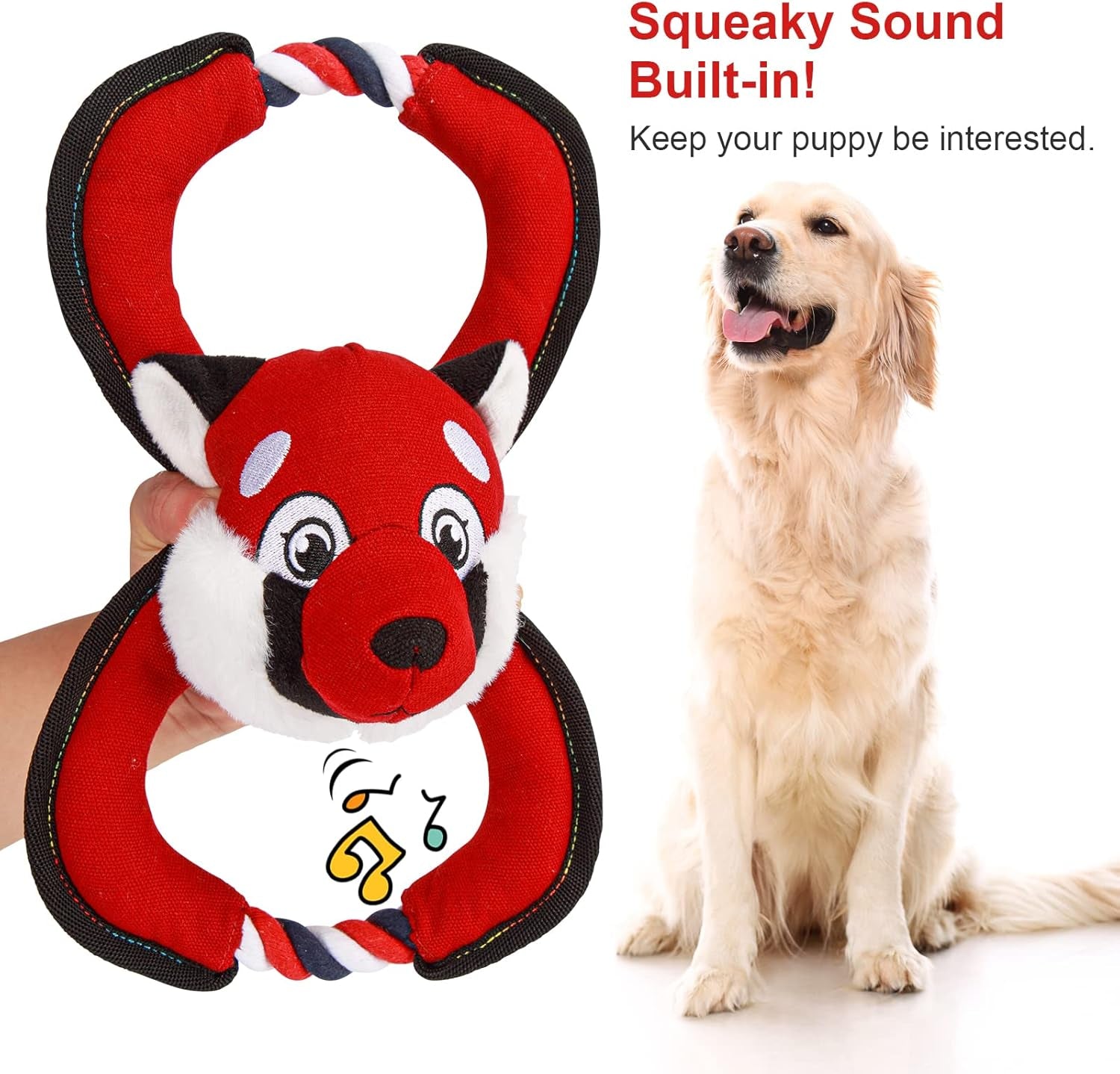 Interactive Plush Dog Toy with Rope - Squeaky Red Fox Design for Aggressive Chewers, Ideal for Small to Large Dogs, Perfect for Tug of War Play