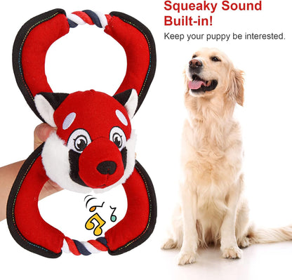 Interactive Plush Dog Toy with Rope - Squeaky Red Fox Design for Aggressive Chewers, Ideal for Small to Large Dogs, Perfect for Tug of War Play