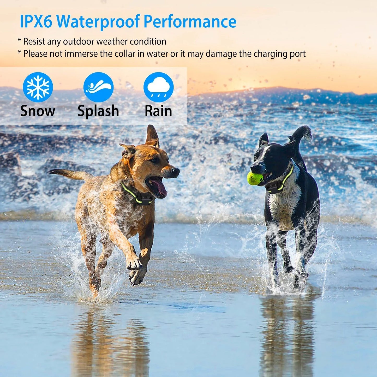 Rechargeable Waterproof Dog Bark Collar with Automatic Identification and Dual Mode Stimulation (Beep, Vibration, Static) - 6 Intensity Levels