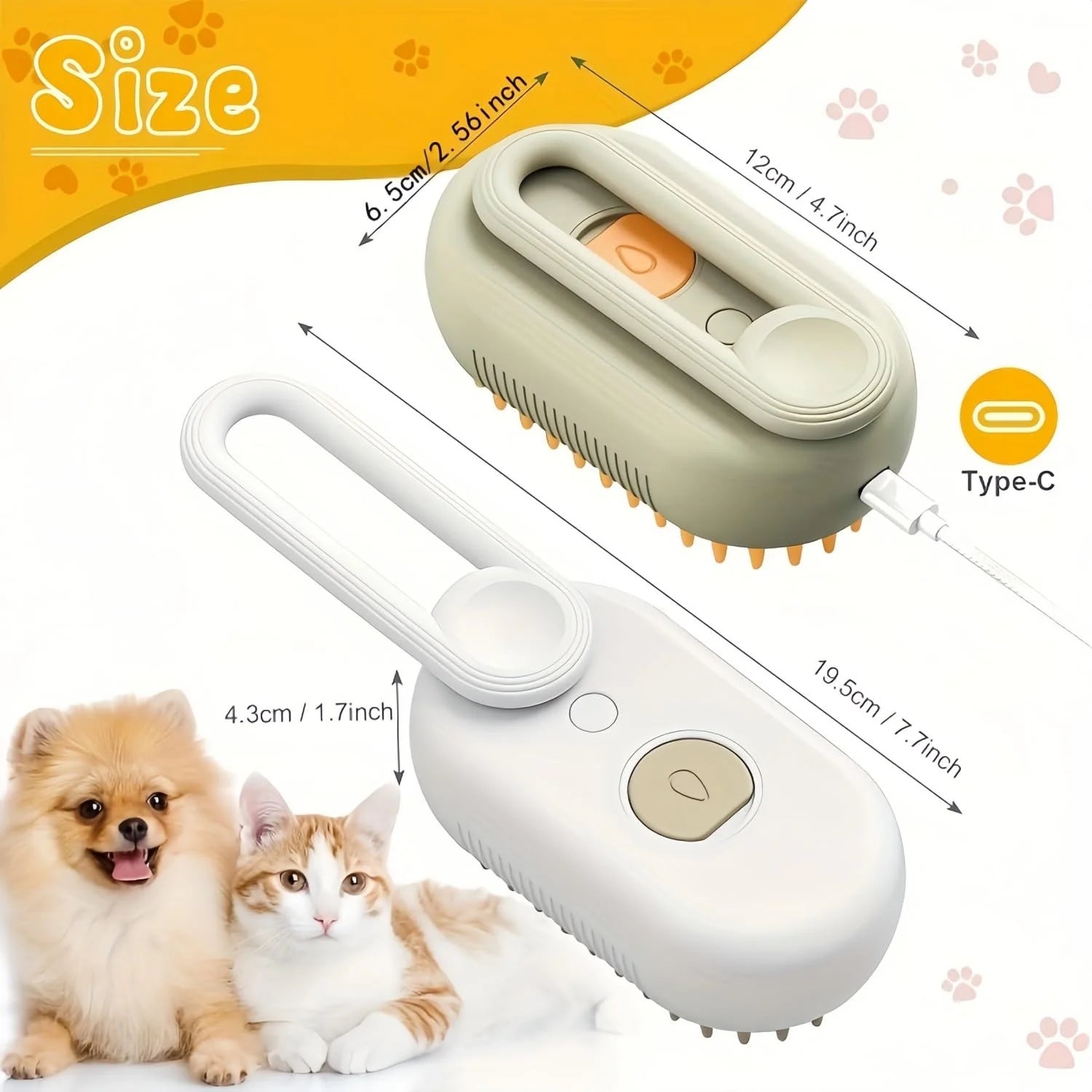 3-in-1 Cat Steam Brush and Defur Comb for Massaging and Grooming Shedding Pets, Suitable for Long and Short Hair Cats and Dogs