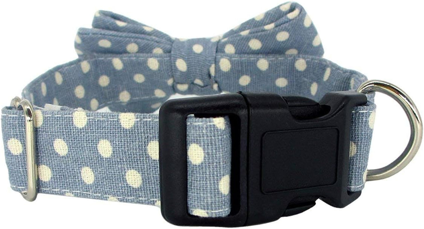 Kebs Kebocis Adjustable Dog Bow Tie Collar with Detachable Bowtie in Light Blue Polka Dots for Medium-Sized Dogs