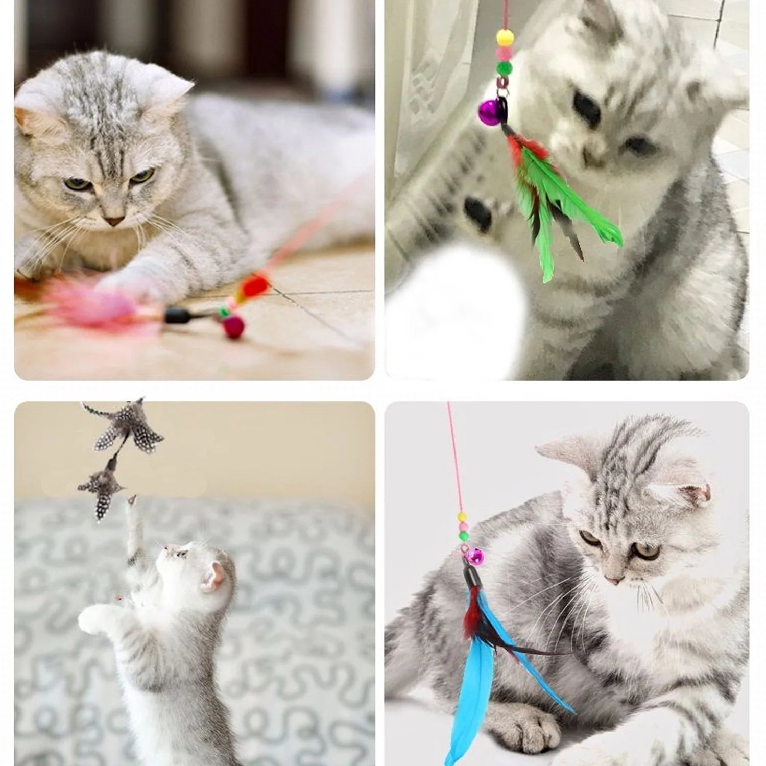 11-Piece Interactive Cat Feather Toy Set with Variety of Feather Refills and Bell Attachments for Kittens and Cats