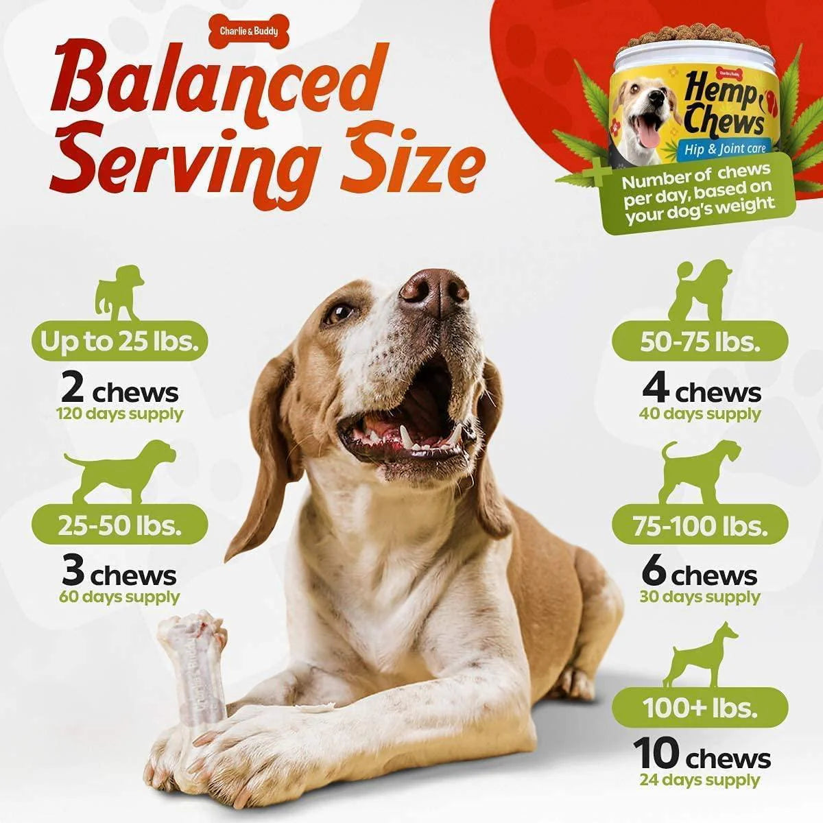 Hemp Hip and Joint Supplement for Dogs - 120 Treats with Glucosamine