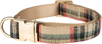 Scottish Tartan Dog Collar and Leash Set with Removable Bow Tie, Adjustable Plaid Design for Dogs, Ideal Pet Gift (XS, Beige)