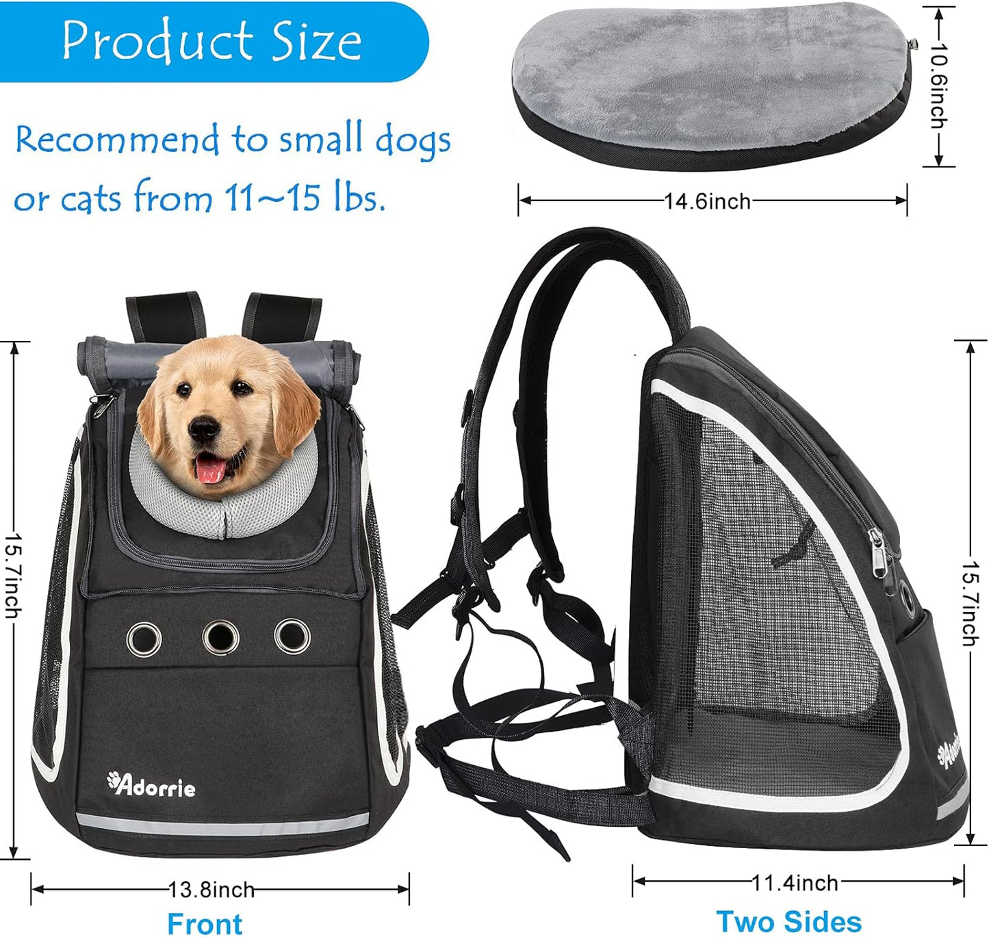 Multifunctional Pet Backpack Carrier for Small Dogs and Cats - Ideal for Hiking, Walking, Traveling, and Outdoor Activities (Black)