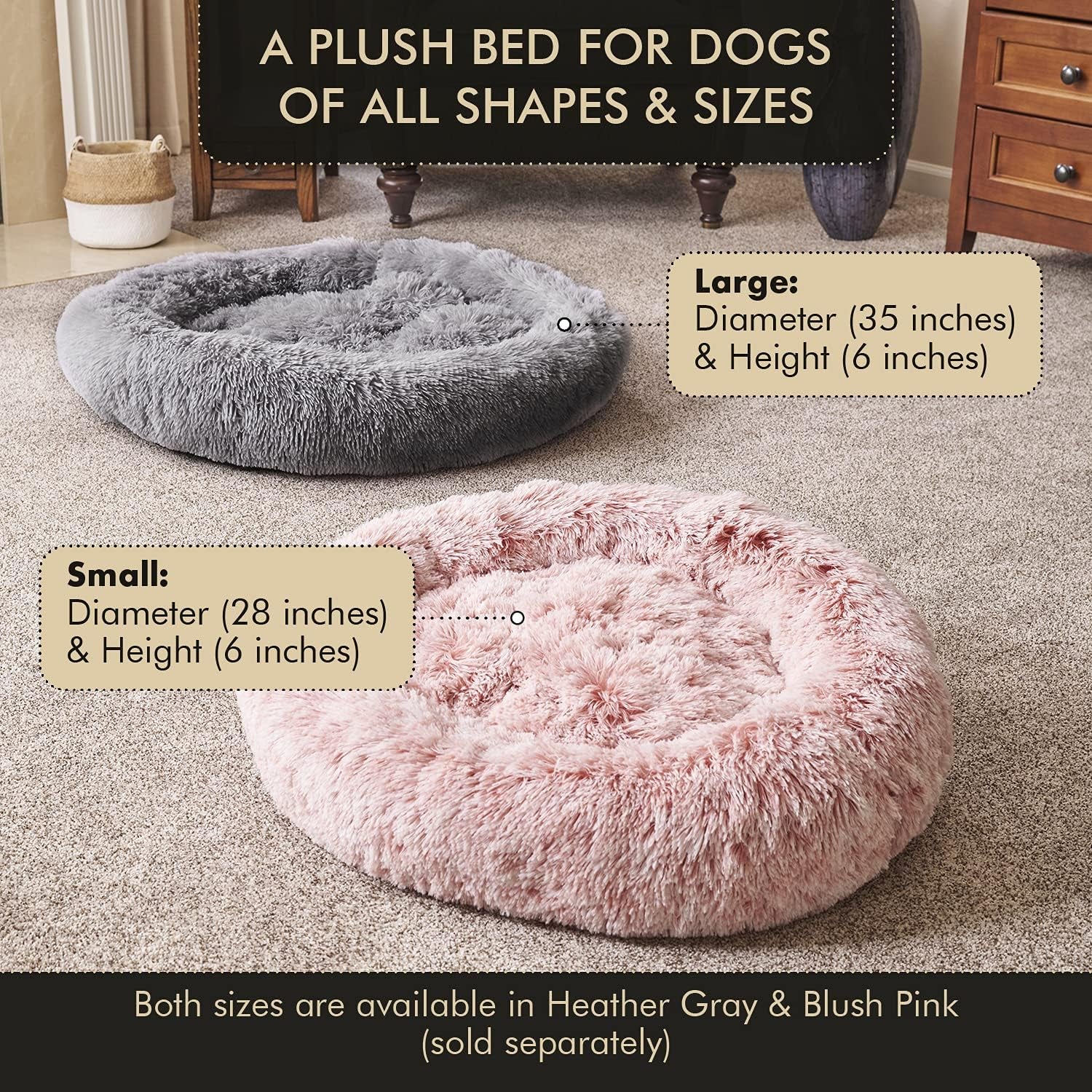 Medium Self-Warming Plush Round Pet Bed for Dogs and Cats - Grey