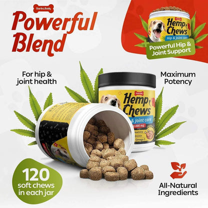 Hemp Hip and Joint Supplement for Dogs - 120 Treats with Glucosamine