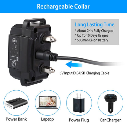 Rechargeable Waterproof Dog Bark Collar with Automatic Identification and Dual Mode Stimulation (Beep, Vibration, Static) - 6 Intensity Levels