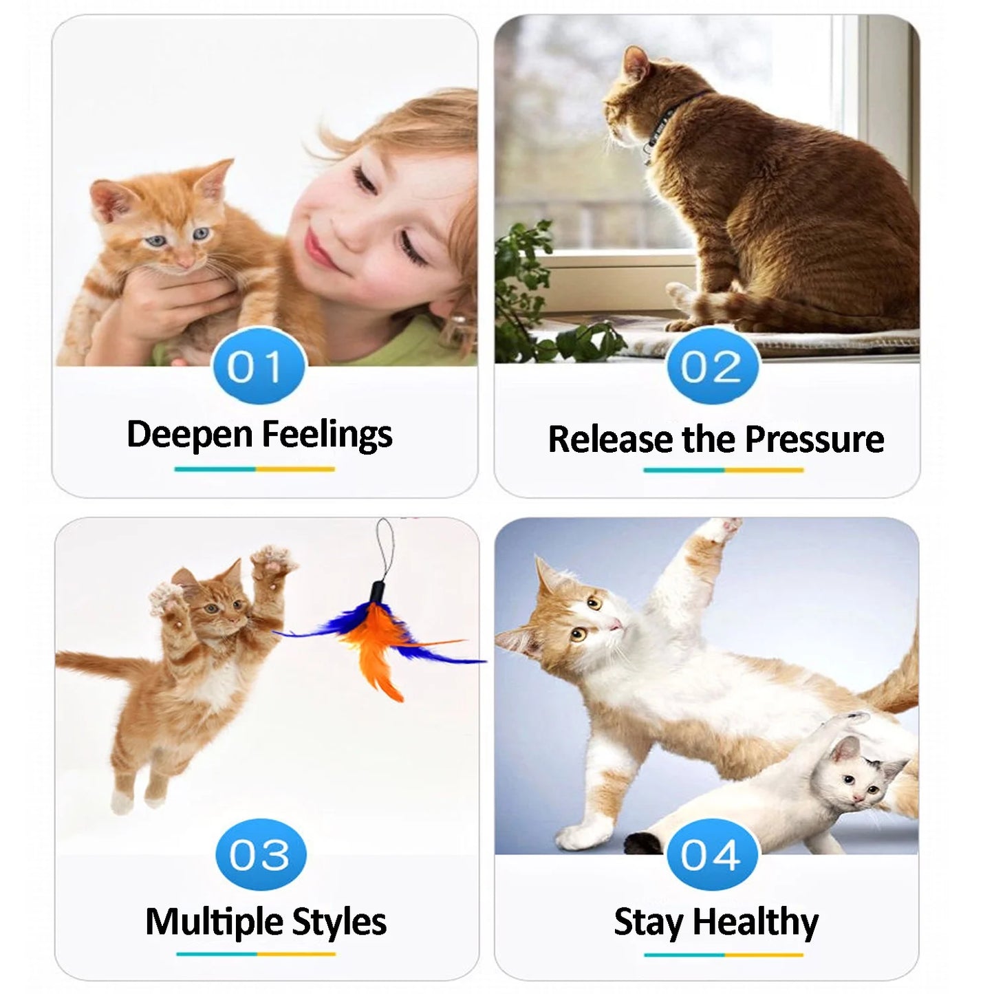 11-Piece Interactive Cat Feather Toy Set with Variety of Feather Refills and Bell Attachments for Kittens and Cats