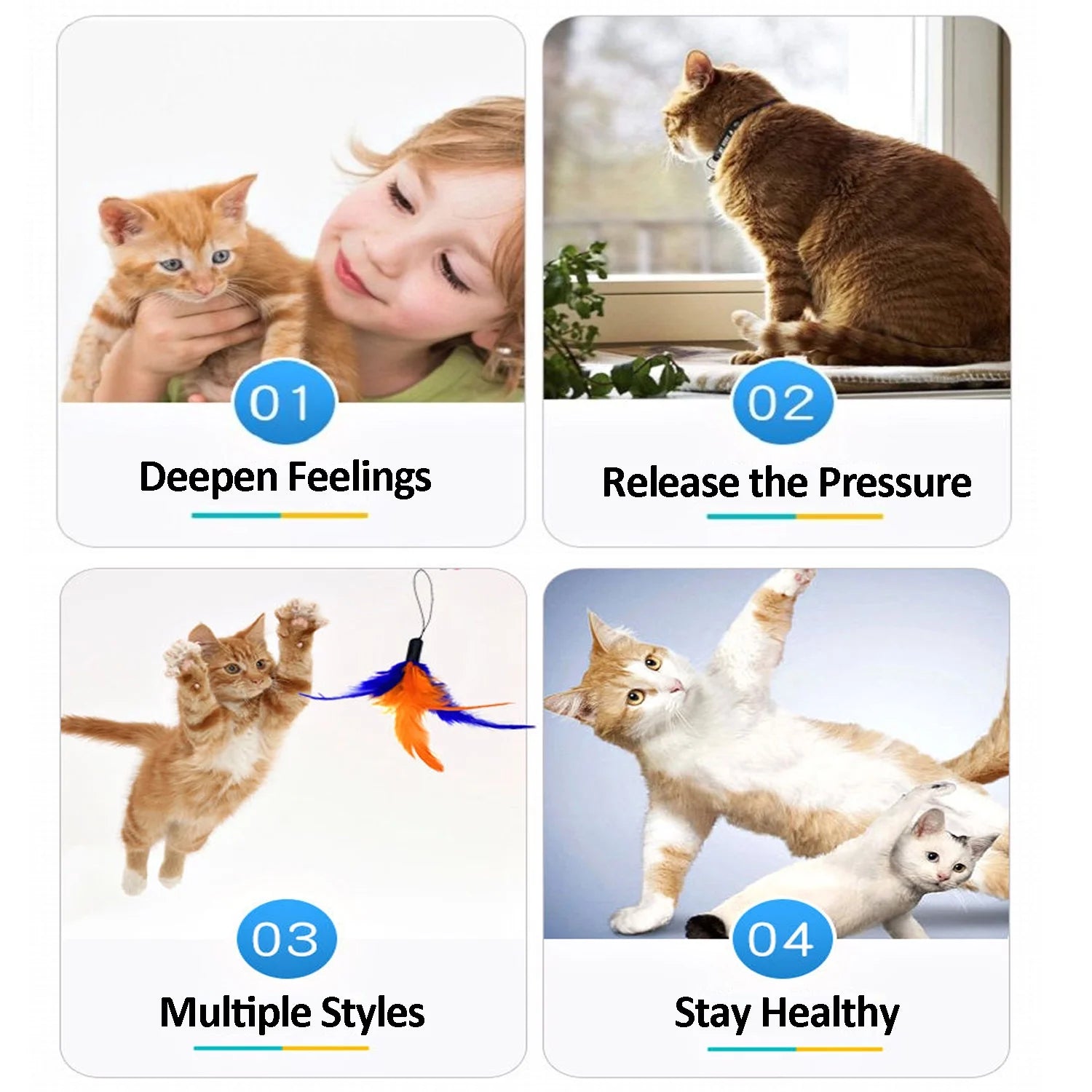 11-Piece Interactive Cat Feather Toy Set with Variety of Feather Refills and Bell Attachments for Kittens and Cats