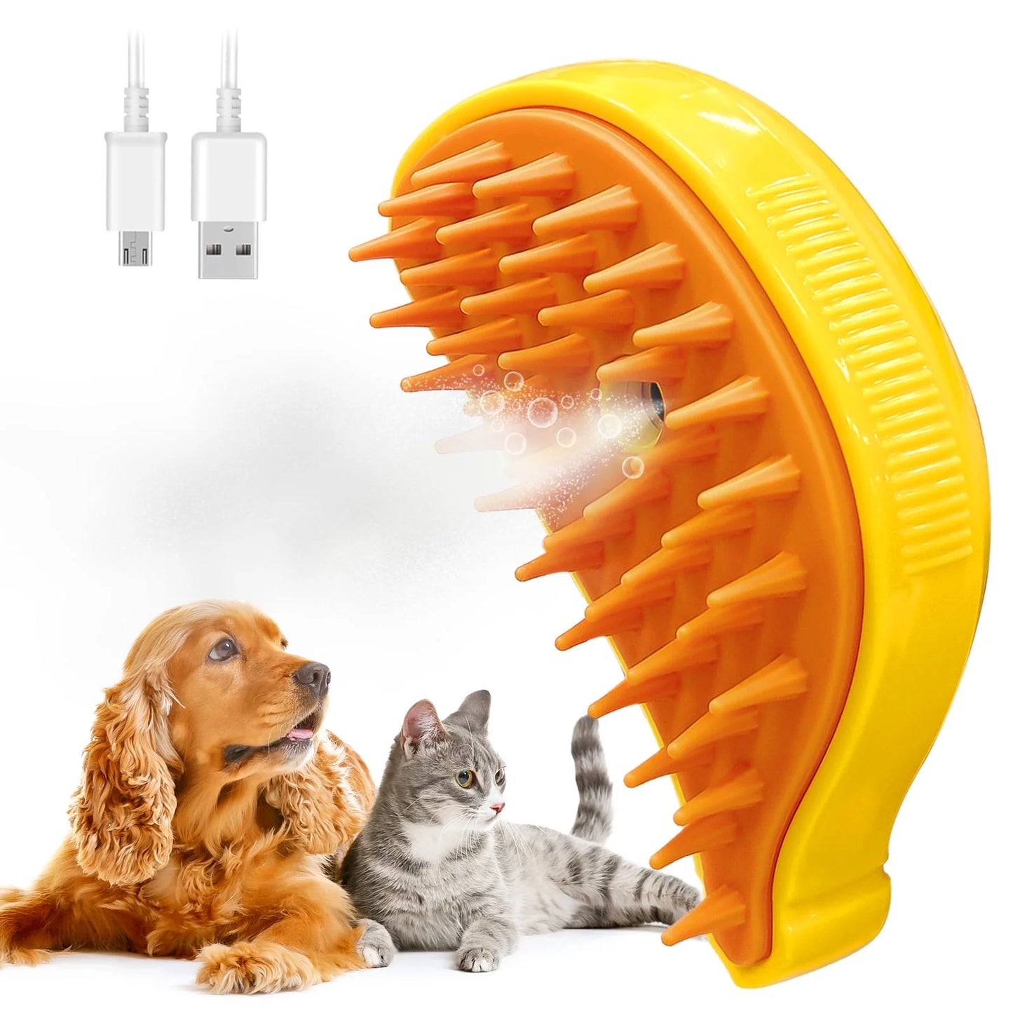 Professional Cat and Dog Steam Brush with Self-Cleaning Slicker for Effective Pet Hair Removal - Blue