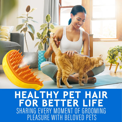 Professional Cat and Dog Steam Brush with Self-Cleaning Slicker for Effective Pet Hair Removal - Blue