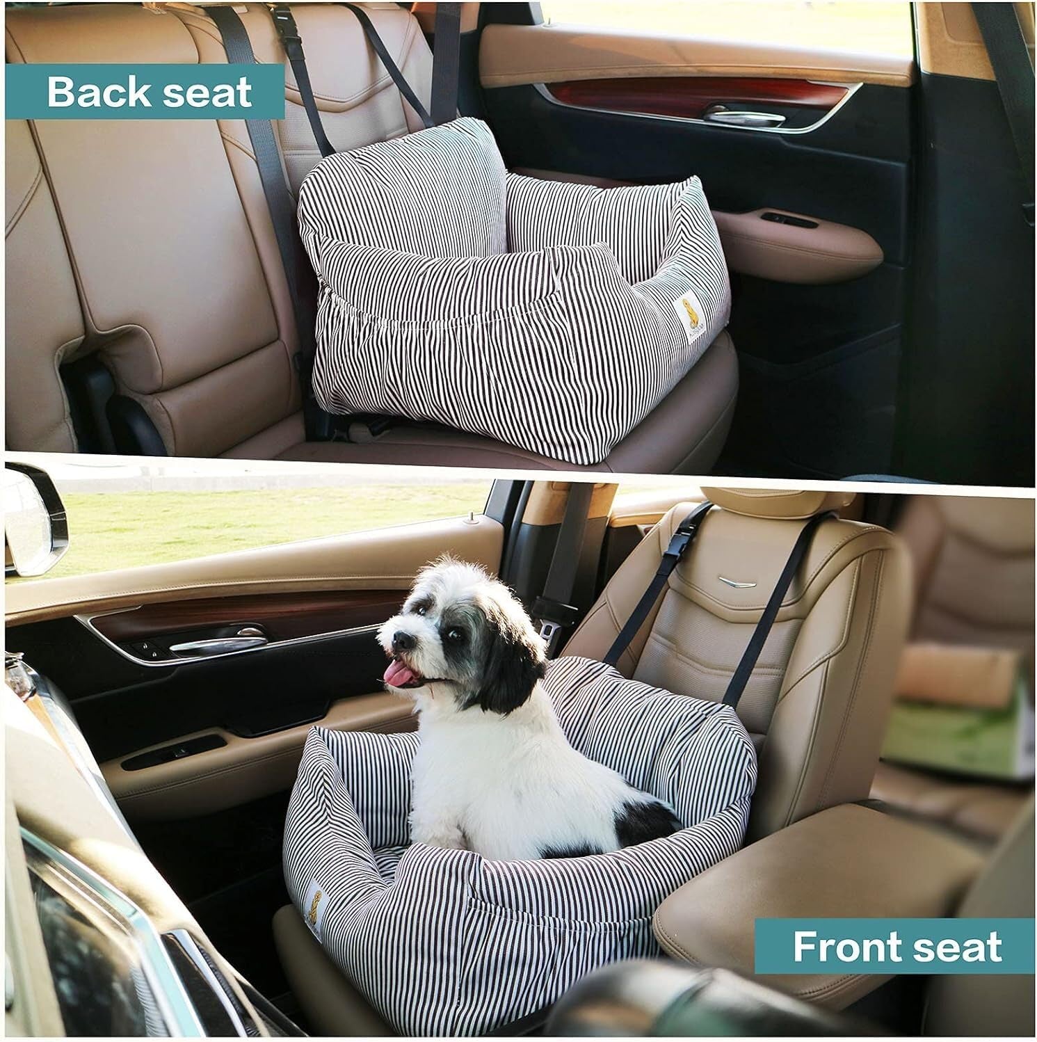 Premium Dog Car Seat for Small Breeds, Fully Detachable and Washable Booster Seat with Storage Pockets and Safety Leash, Non-Slip Base for Dual Use in Car and Home (Blue)