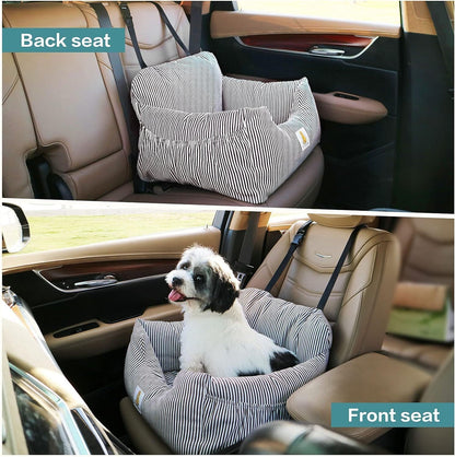 Premium Dog Car Seat for Small Breeds, Fully Detachable and Washable Booster Seat with Storage Pockets and Safety Leash, Non-Slip Base for Dual Use in Car and Home (Blue)