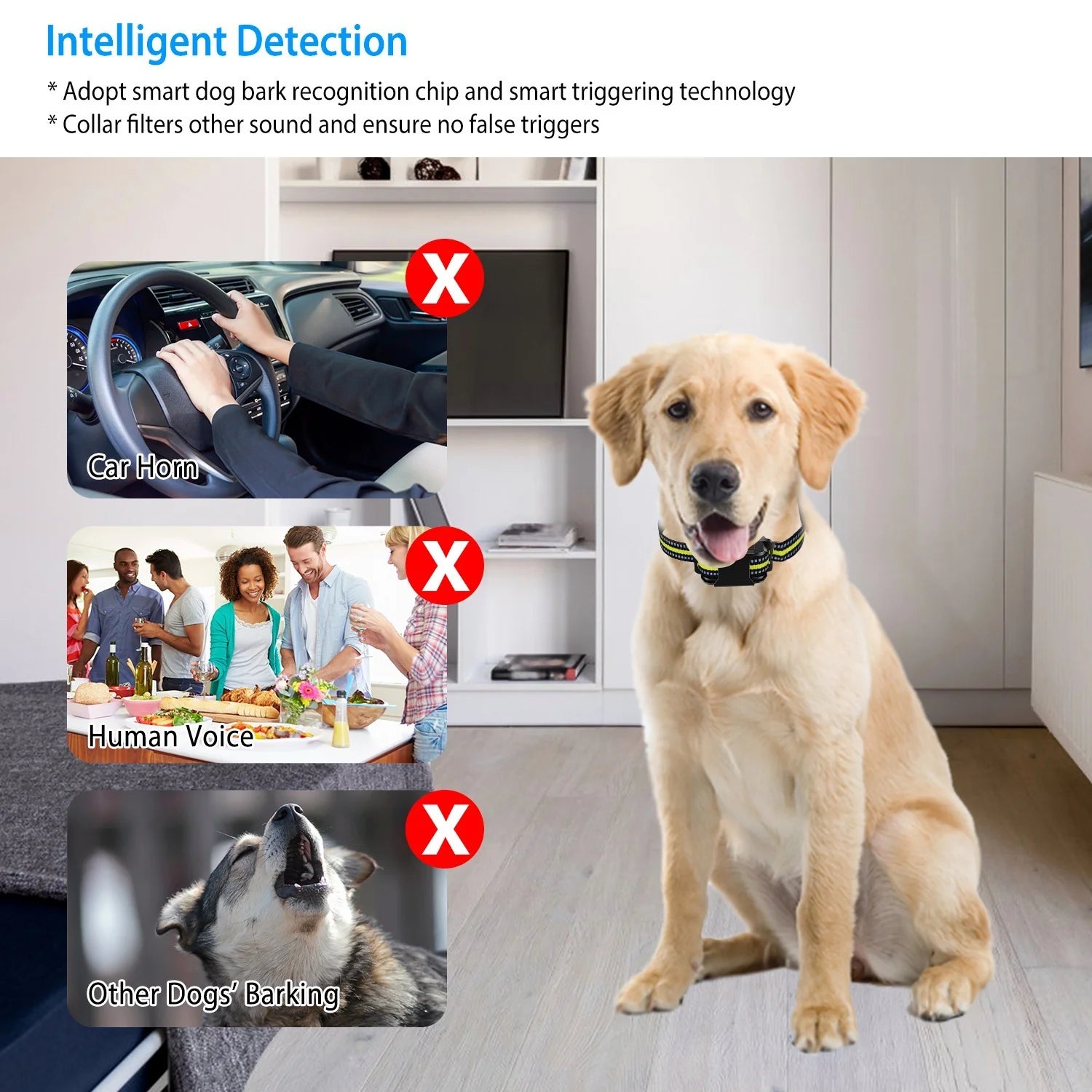 Rechargeable Waterproof Dog Bark Collar with Automatic Identification and Dual Mode Stimulation (Beep, Vibration, Static) - 6 Intensity Levels