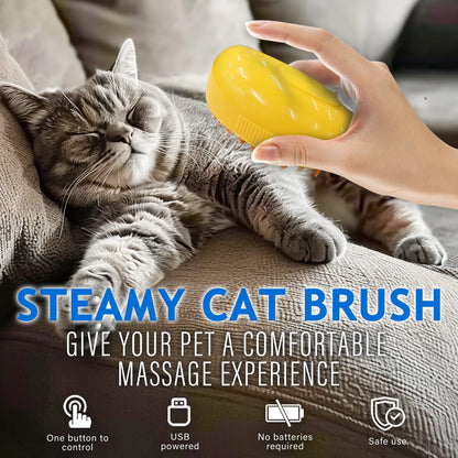 Professional Cat and Dog Steam Brush with Self-Cleaning Slicker for Effective Pet Hair Removal - Blue