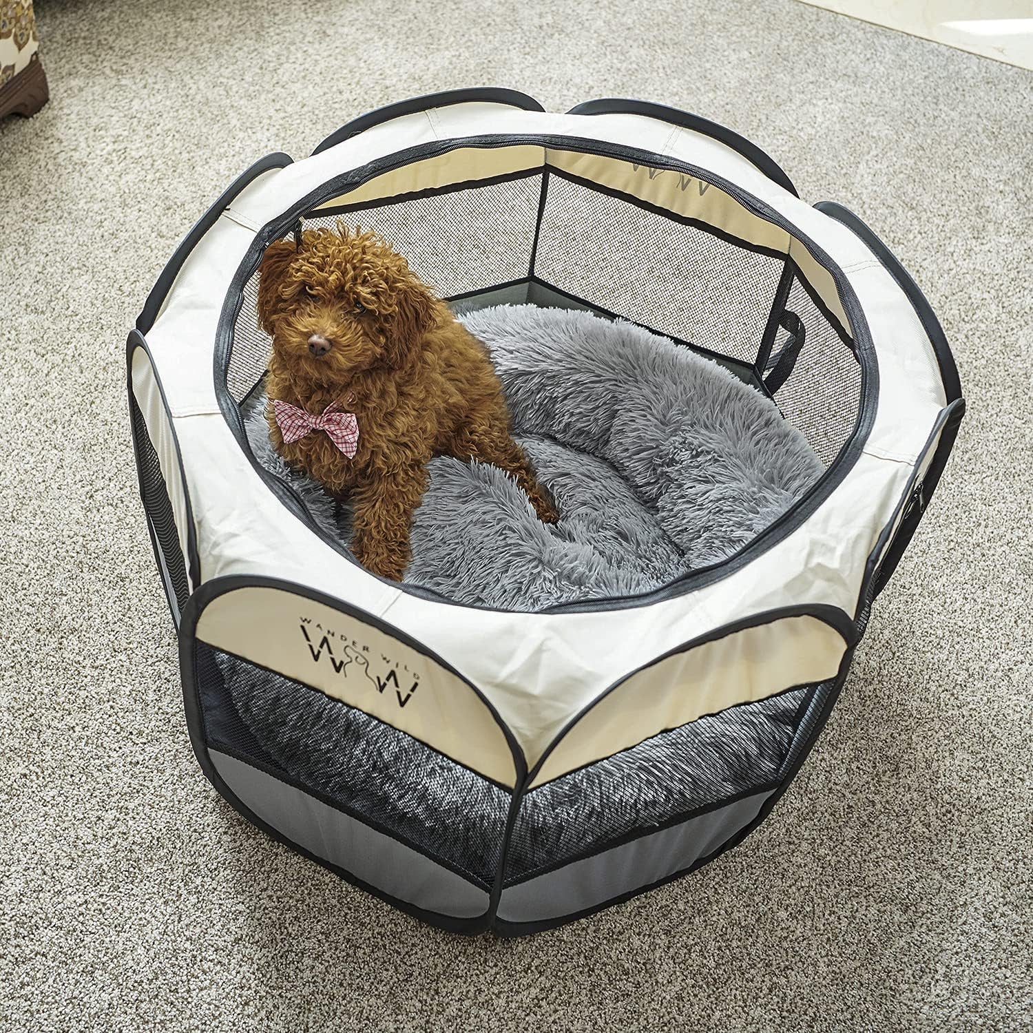 Medium Self-Warming Plush Round Pet Bed for Dogs and Cats - Grey