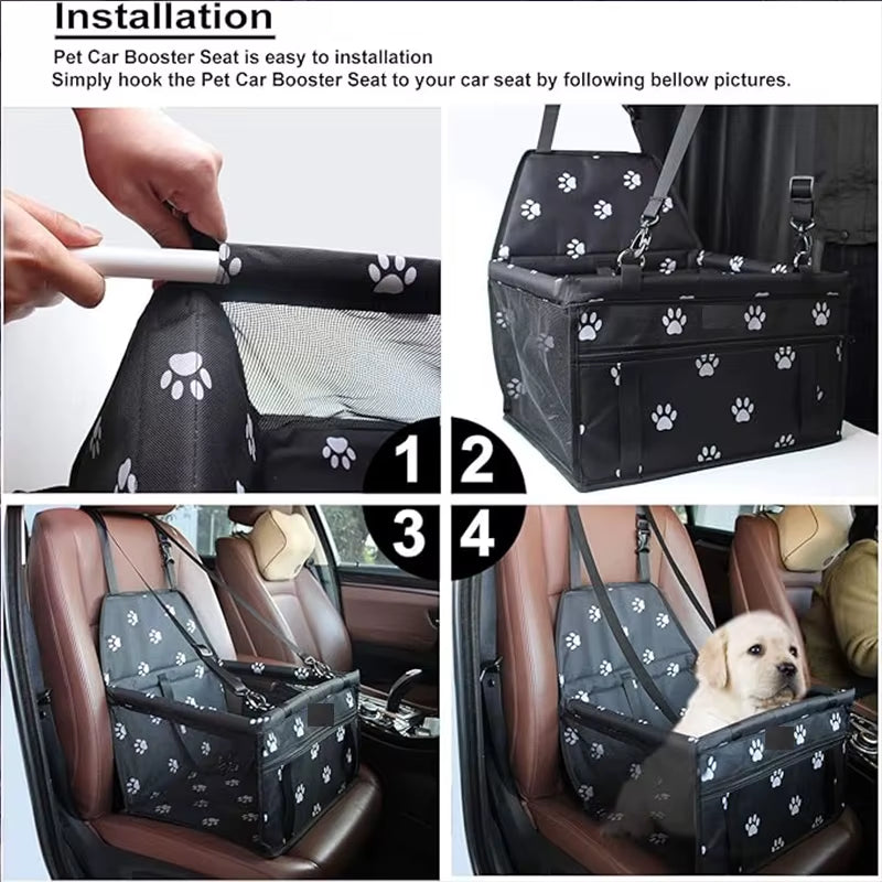 Premium Pet Dog Car Booster Seat with Safety Belt - Foldable Mesh Travel Basket for Dogs