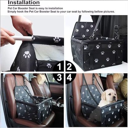 Premium Pet Dog Car Booster Seat with Safety Belt - Foldable Mesh Travel Basket for Dogs