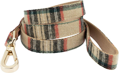 Scottish Tartan Dog Collar and Leash Set with Removable Bow Tie, Adjustable Plaid Design for Dogs, Ideal Pet Gift (XS, Beige)