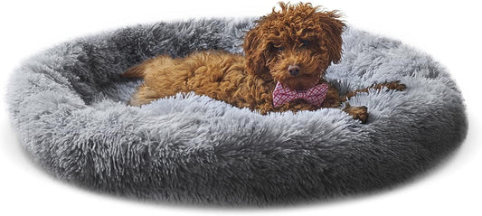 Medium Self-Warming Plush Round Pet Bed for Dogs and Cats - Grey