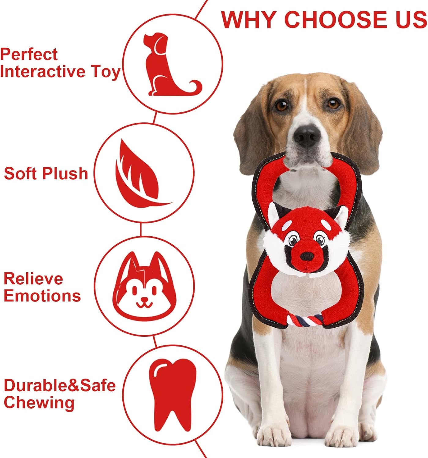 Interactive Plush Dog Toy with Rope - Squeaky Red Fox Design for Aggressive Chewers, Ideal for Small to Large Dogs, Perfect for Tug of War Play