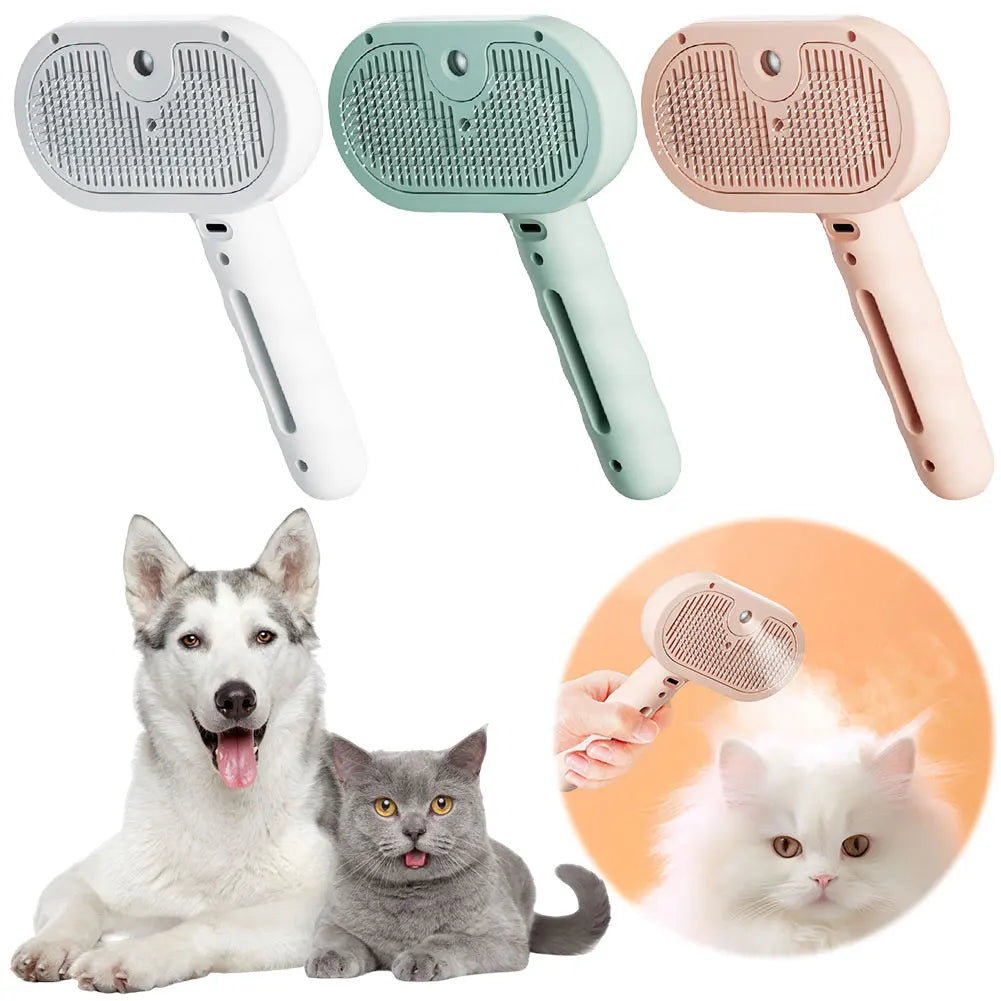3-in-1 Rechargeable Cat Grooming Steam Brush with Release Button for Shedding and Hair Removal
