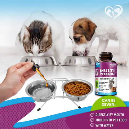 Multivitamin Liquid Supplement for Cats and Dogs with Glucosamine and Cranberry Extract