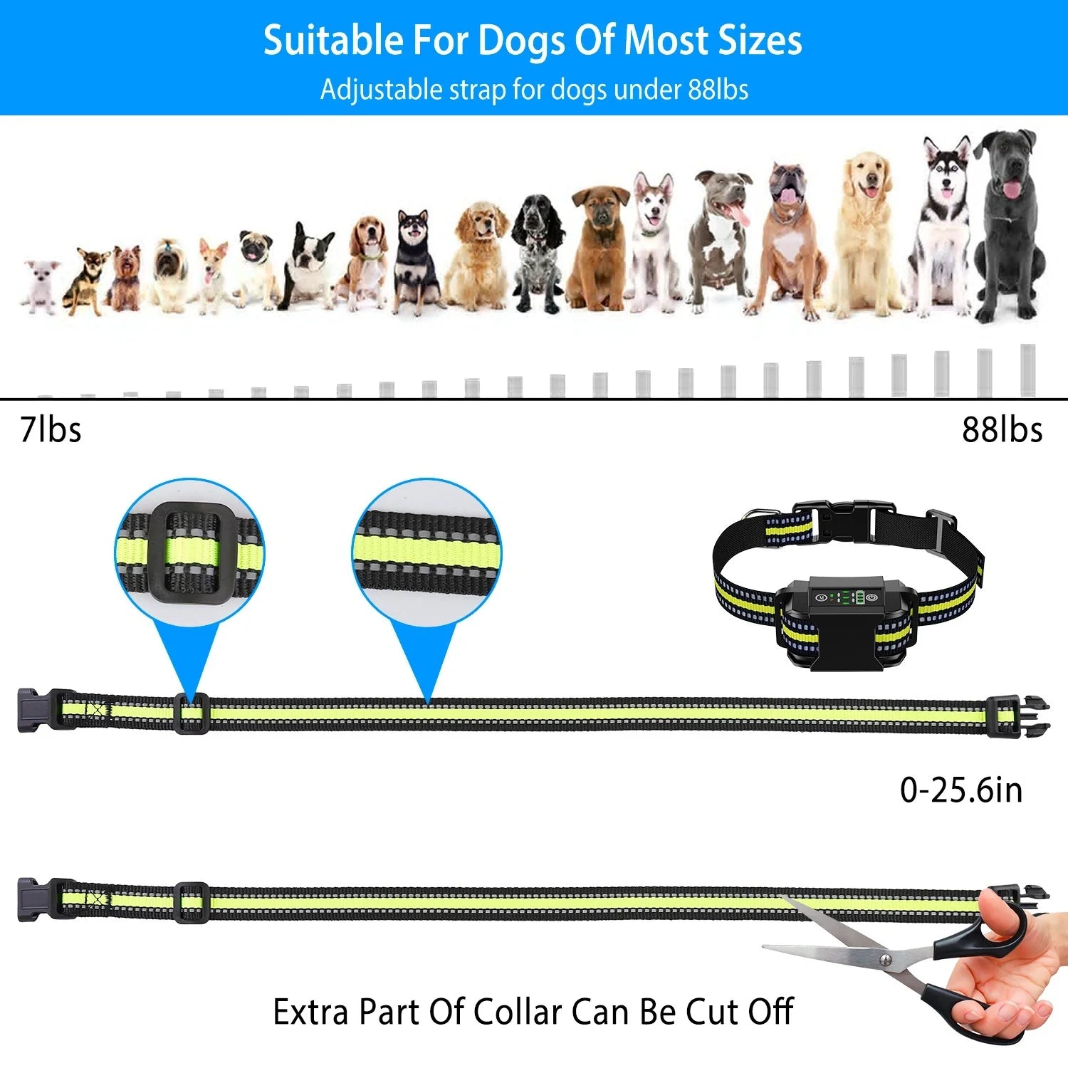 Rechargeable Waterproof Dog Bark Collar with Automatic Identification and Dual Mode Stimulation (Beep, Vibration, Static) - 6 Intensity Levels