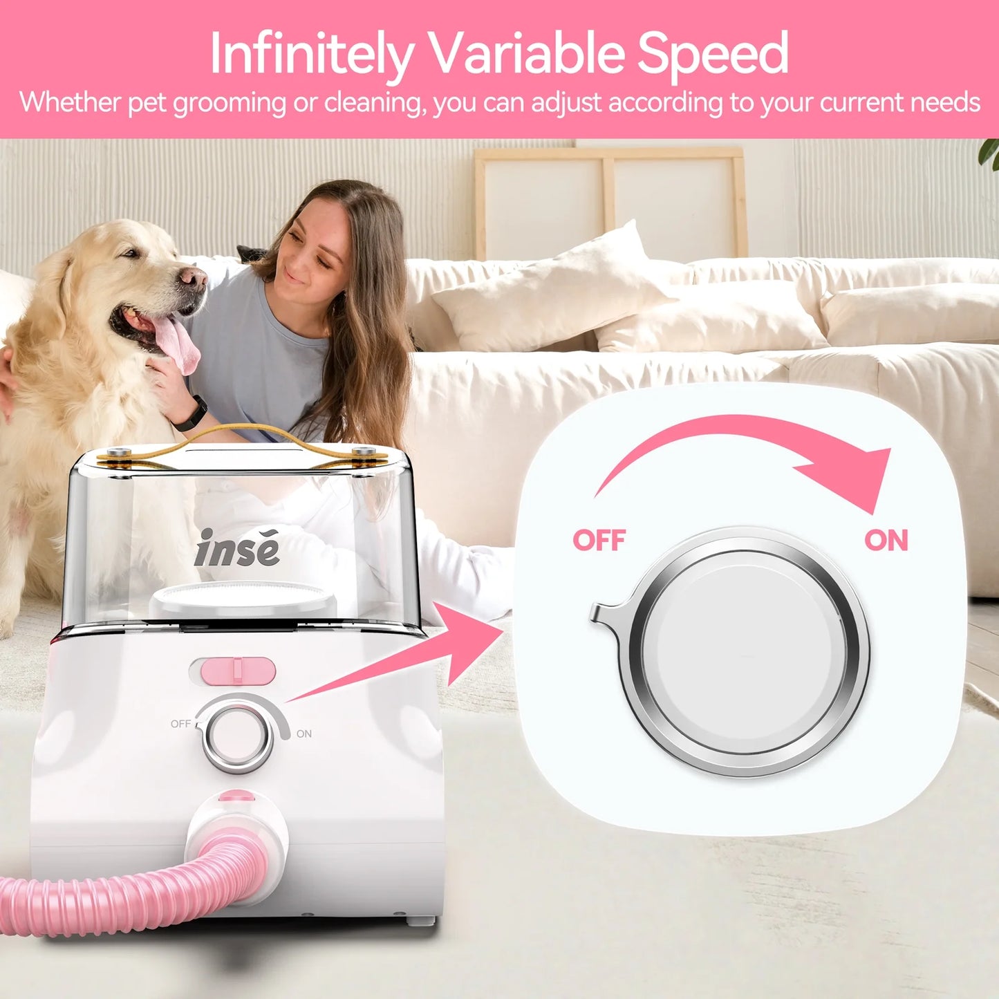 INSE Professional Pet Grooming Vacuum Kit, 4.5L Large Capacity with 5-In-1 Ultra-Low Noise Technology for Dogs and Cats