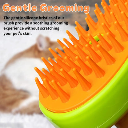 3-in-1 Steam Cat Grooming Brush with Self-Cleaning Function for Knot and Loose Hair Removal