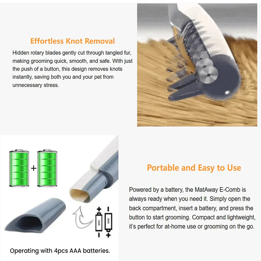 Electric Pet Grooming Comb for Dogs and Cats - Efficient Tool for Mat and Tangle Removal