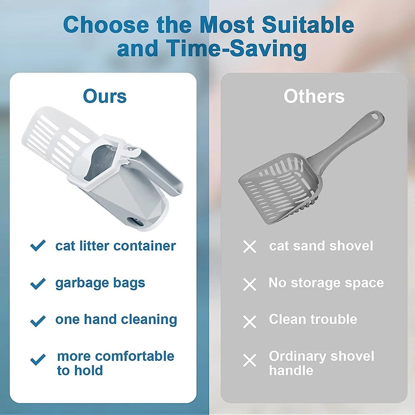 3-in-1 Cat Litter Scoop with Holder - Large Portable Integrated Scooper with 200 Refill Bags for Cats and Kittens (Gray)