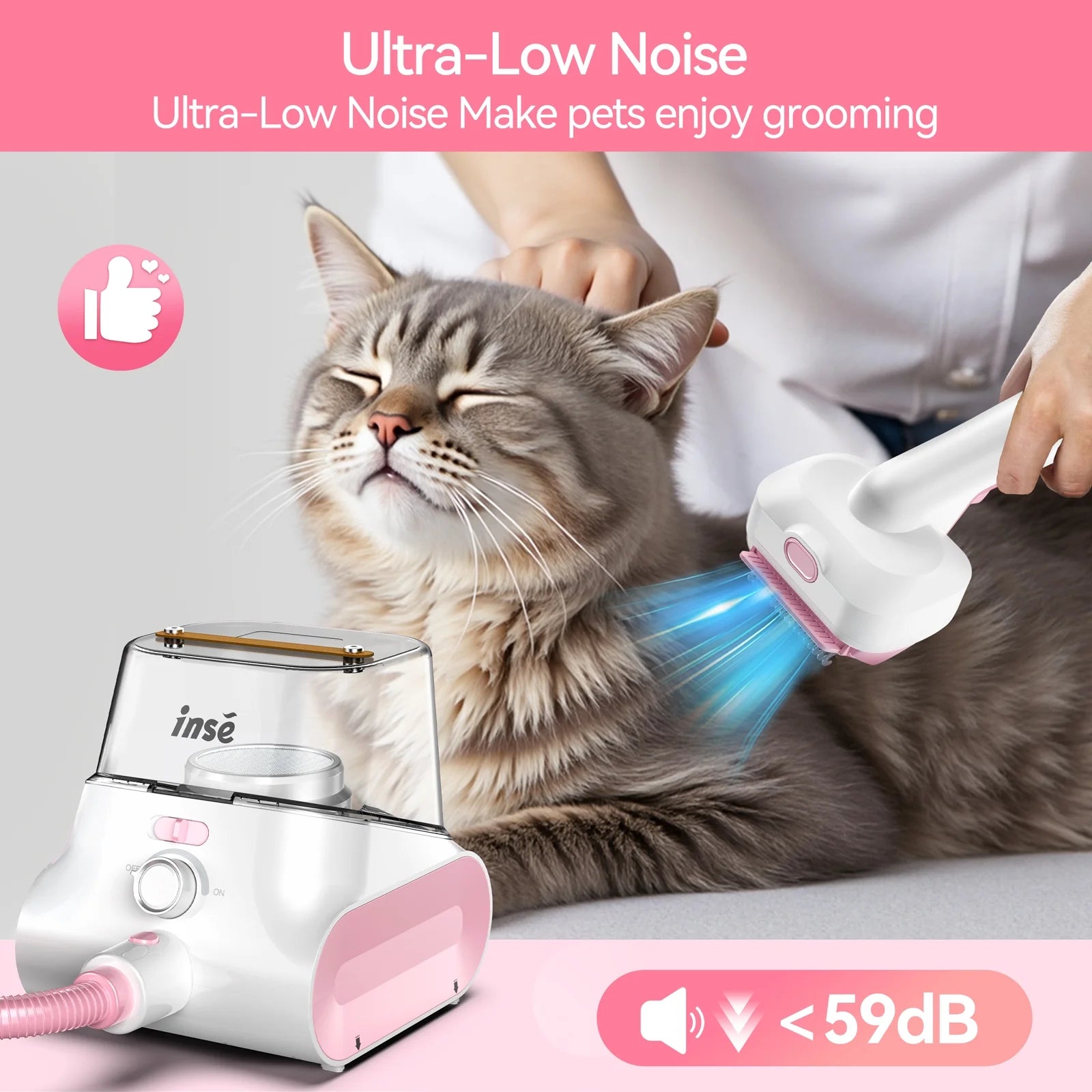 INSE Professional Pet Grooming Vacuum Kit, 4.5L Large Capacity with 5-In-1 Ultra-Low Noise Technology for Dogs and Cats