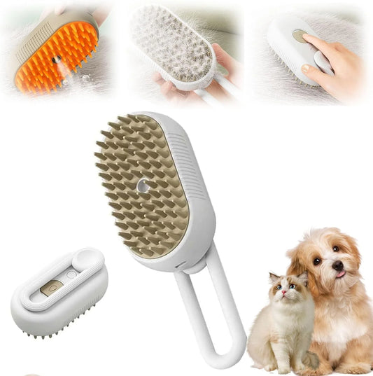 3-in-1 Cat Steam Brush and Defur Comb for Massaging and Grooming Shedding Pets, Suitable for Long and Short Hair Cats and Dogs